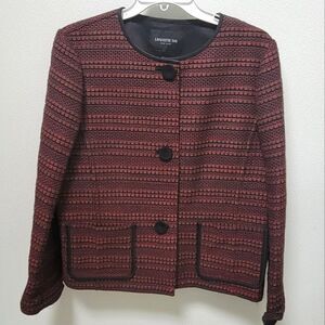 LAFAYETTE 148 NEW YORK Tweed Blazer Jacket Dark Red and Black Size Small